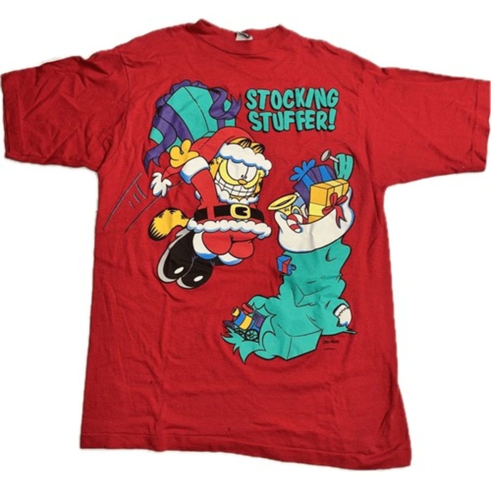 Vintage Garfield Stocking Stuffer‎ Christmas T Shirt M Jim Davis Paws 90s Single